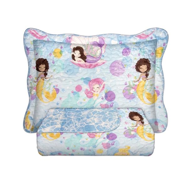 Kit de Colcha Solteiro Infantil Santista Boutis Poliéster e Algodão Sereia 2 Peças Kit de Colcha Solteiro Infantil Santista Boutis Poliéster e Algodão Sereia 2 Peças