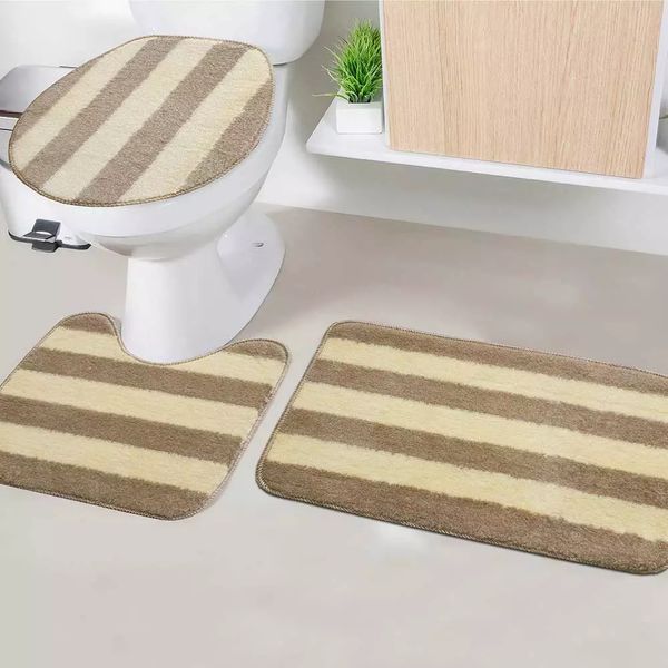 Jogo de Tapetes para Banheiro Tapetes Junior Tecil Pop Topázio Bege Antiderrapante 3 Peças Jogo de Tapetes para Banheiro Tapetes Junior Tecil Pop Topázio Bege Antiderrapante 3 Peças