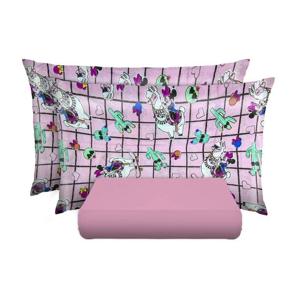 Jogo de Cama Casal Portallar em Malha Disney Doce Vida Minnie Lhama com 3 Peças Jogo de Cama Casal Portallar em Malha Disney Doce Vida Minnie Lhama com 3 Peças