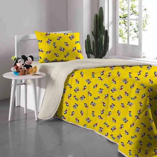 Edredom Solteiro Portallar Disney Doce Vida Mickey 90 Anos em Malha Amarelo Edredom Solteiro Portallar Disney Doce Vida Mickey 90 Anos em Malha Amarelo