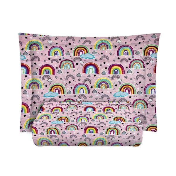 Kit Colcha Solteiro Menina Le Casa 100% Poliéster Arco-Íris 2 Peças Kit Colcha Solteiro Menina Le Casa 100% Poliéster Arco-Íris 2 Peças