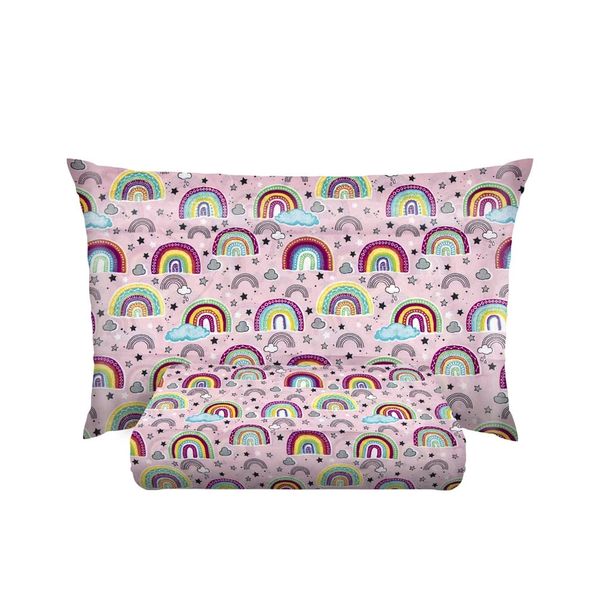 Jogo de Cama Solteiro Menina Le Casa 100% Poliéster Arco-Íris com 2 Peças Jogo de Cama Solteiro Menina Le Casa 100% Poliéster Arco-Íris com 2 Peças