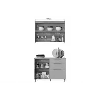 Kit Cozinha Modulada 2 Peças Marquesa 1 Aéreo + 1 Balcão C2p29 Nature