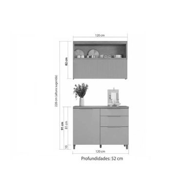 Kit Cozinha Modulada 2 Peças Marquesa 1 Aéreo + 1 Balcão C2p29 Nature