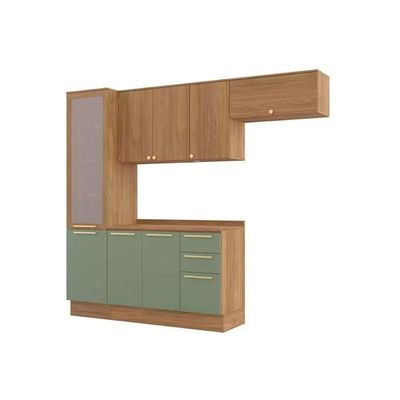Cozinha Modulada Completa Botanic 5 Peças 2 Aéreos + 1 Balcão + 1 Paneleiro + 1 Complemento M659 Nogueira Fendi
