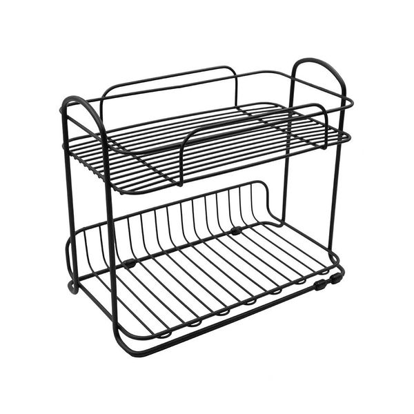 Estante de Ferro Multiuso Le Grid Empilhável com 2 Prateleiras Preta 26x15x22cm Estante de Ferro Multiuso Le Grid Empilhável com 2 Prateleiras Preta 26x15x22cm