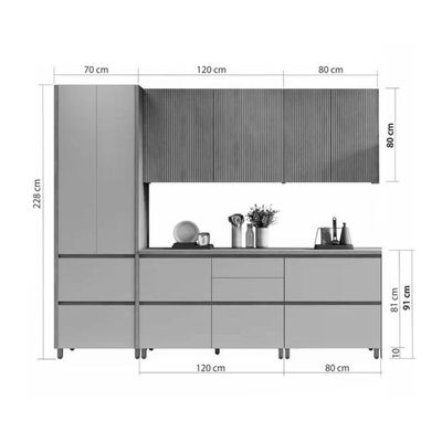 Cozinha Completa 5 Peças Rainha Gourmet 2 Aéreos 2 Balcões 1 Paneleiro C5p33 Nature Verde