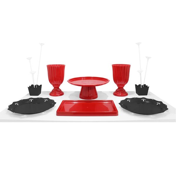 Kit Festa Produfest com 8 Peças Vermelho e Preto