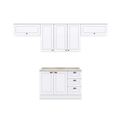 Cozinha Completa 5 Peças Americana 3 Aéreos 1 Balcão 1 Complemento C5p43 Branco