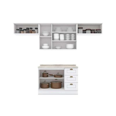 Cozinha Completa 5 Peças Americana 3 Aéreos 1 Balcão 1 Complemento C5p43 Branco