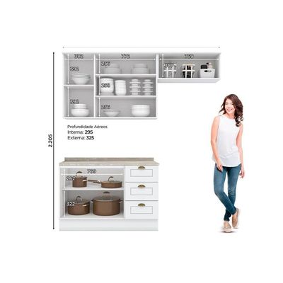 Kit Cozinha Modulada 4 Peças Americana 2 Aéreos + 1 Balcão + 1 Complemento Cz148 Branco