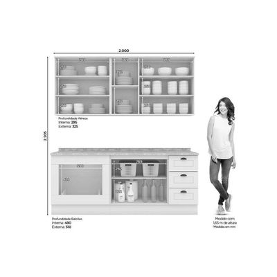 Cozinha Completa Americana 6 Peças 2 Aéreos 2 Balcões 2 Complementos C6p83 Branco