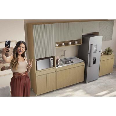 Cozinha Modulada Completa Simone Mendes 6 Peças 3 Aéreos + 2 Balcões + 1 Paneleiro C6p90 Carvalho Cinza