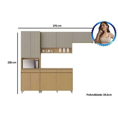 Cozinha Completa 4 Peças Simone Mendes 2 Aéreos 1 Balcão 1 Paneleiro C4p161 Carvalho Cinza