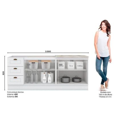 Kit Cozinha Modulada 3 Peças Americana 2balcões + 1 Complemento Sem Pia Cz137 Branco