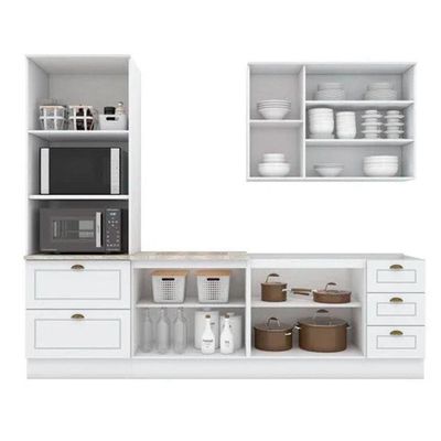 Kit Cozinha Modulada 5 Peças Americana 1 Aéreo + 2 Balcões + 1 Paneleiro + 1 Complemento Sem Pia Cz127 Branco