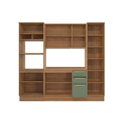 Cozinha Completa 5 Peças Botanic 1 Aéreo Balcão 2 Paneleiros 1 Complemento M650 Nogueira Verde Oliva