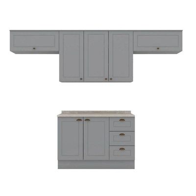 Kit Cozinha Modulada 5 Peças Americana 3 Aéreos + 1 Balcão + 1 Complemento Cz134 Cinza