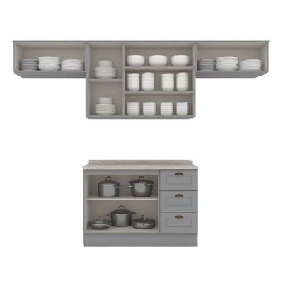 Kit Cozinha Modulada 5 Peças Americana 3 Aéreos + 1 Balcão + 1 Complemento Cz134 Cinza