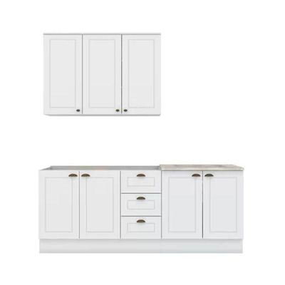 Kit Cozinha Modulada 4 Peças Americana 1 Aéreo + 2 Balcões + 1 Complemento Sem Pia Cz126 Branco