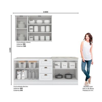 Kit Cozinha Modulada 4 Peças Americana 1 Aéreo + 2 Balcões + 1 Complemento Sem Pia Cz126 Branco