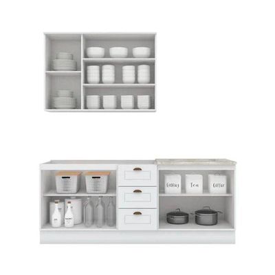 Kit Cozinha Modulada 4 Peças Americana 1 Aéreo + 2 Balcões + 1 Complemento Sem Pia Cz126 Branco