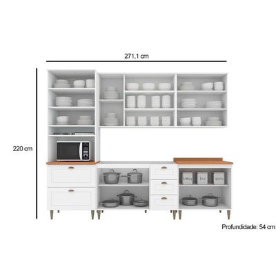 Cozinha Modulada Americana 6 Peças 2 Aéreos + 2 Balcões+ 1 Paneleiro + 1 Complemento Com Pés C5p61 Branco2 Aéreos + 1 Balcão + 1 Complemento