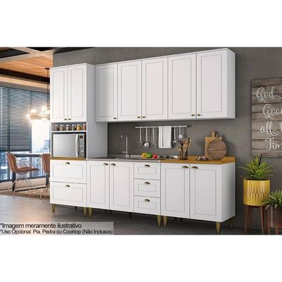 Cozinha Completa 6 Peças Americana 2 Aéreos 2 Balcões 1 Paneleiro 1 Complemento Com Pés C5p61 Branco