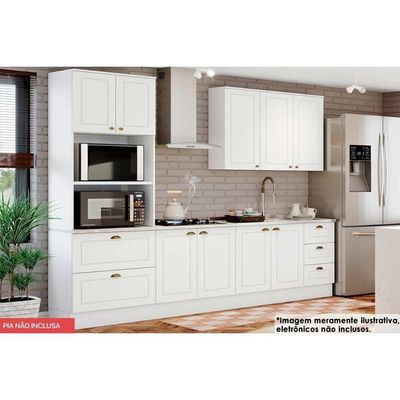 Cozinha Modulada Completa Americana Peças 5 Peças 1 Aéreo + 2 Balcões + 1 Paneleiro + 1 Complemento C5p30 Branco