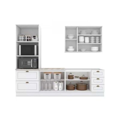 Cozinha Modulada Completa Americana Peças 5 Peças 1 Aéreo + 2 Balcões + 1 Paneleiro + 1 Complemento C5p30 Branco