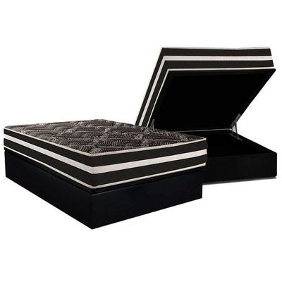 Conjunto Box Baú Casal: Colchão Molas Paropas D28 - Master Ag80 Black Double Face 25 + Base Crc Suede Black (138x188)