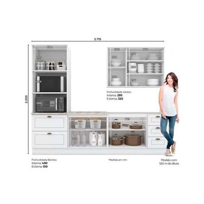 Cozinha Completa 5 Peças Americana Peças 1 Aéreo 2 Balcões 1 Paneleiro 1 Complemento C5p30 Branco