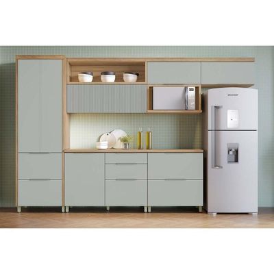 Cozinha Completa Marquesa 6 Peças 3 Aéreos 2 Balcões 1 Paneleiro C6p86 Nature Verde