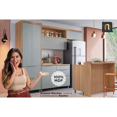 Cozinha Completa Marquesa 6 Peças 3 Aéreos 2 Balcões 1 Paneleiro C6p86 Nature Verde