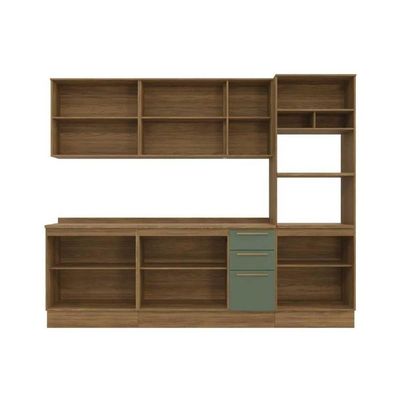 Cozinha Modulada Completa Botanic 7 Peças 2 Aéreos + 2 Balcões + 1 Paneleiro + 2 Complementos C7p36 Nogueira Verde