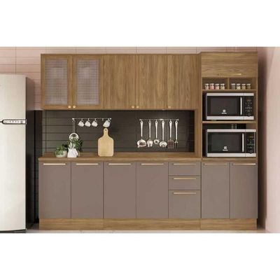 Kit Cozinha Modulada 7 Peças Botanic 2 Aéreos + 2 Balcões + 1 Paneleiro + 2 Complementos C7p36 Nogueira Fendi