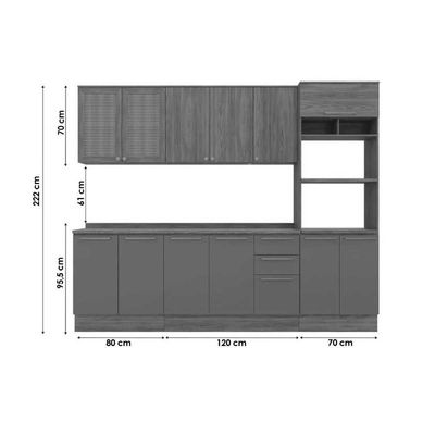 Cozinha Modulada Completa Botanic 7 Peças 2 Aéreos + 2 Balcões + 1 Paneleiro + 2 Complementos C7p36 Nogueira Fendi