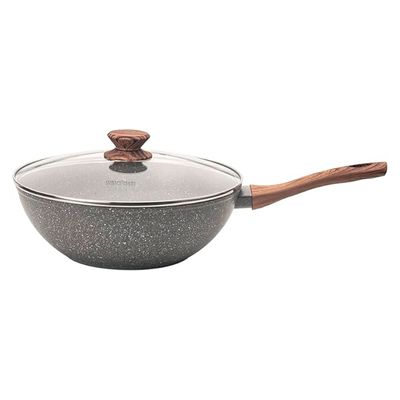 Frigideira Wok Panela Cerâmica Indução Antiaderente 28cm Mimo Style Linha Grafito Cook 4,15 Litros Para Yakisoba Com Tampa De Vidro
