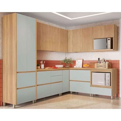 Cozinha Modulada Completa Rainha Gourmet 9 Peças 4aéreos+4balcões+ 1 Paneleiro C9p34 Nature Verde