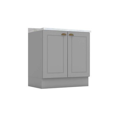 Módulo Cozinha Americana Balcão Com Tampo Com 2 Portas 80cm Cinza2 Aéreos + 1 Balcão + 1 Complemento