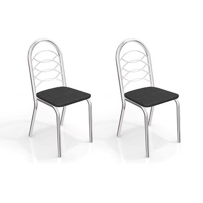 Conjunto Mesa De Cozinha Iguaçu Tampo Madeirado 90x160cm E 6 Cadeiras Holanda Cromado Nogueira Preto Kappesberg