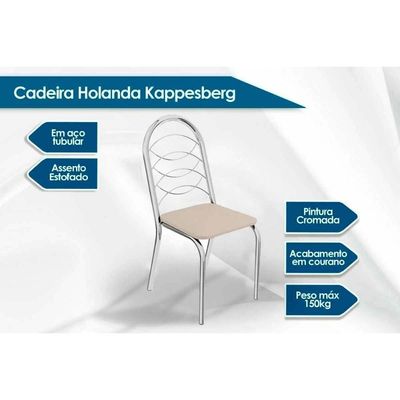 Conjunto Mesa De Cozinha Iguaçu Tampo Madeirado 90x160cm E 6 Cadeiras Holanda Cromado Nogueira Preto Kappesberg