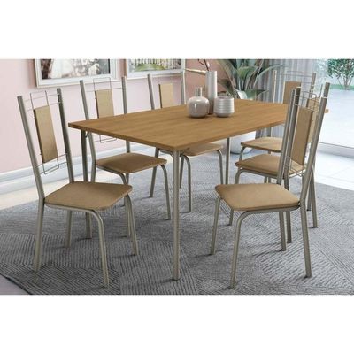 Conjunto Mesa De Cozinha Sena Tampo Madeirado 90x160cm E 4 Cadeiras Florença Niquel Nogueira Capuccino Kappesberg