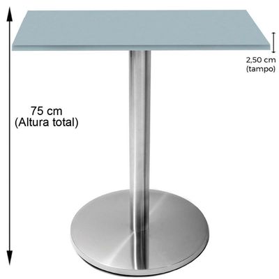 Mesa Beta Inox 75 Cm altura Disco Redondo Tampo Mdp Quadrado 60 Cm Largura X 2,50 Cm Altura Cinza