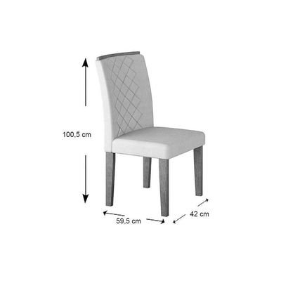 Conjunto Mesa De Cozinha Londrina Tampo Madeirado Com Vidro 120x80cm E 4 Cadeiras Jade Capuccino Suede Creme Rufato