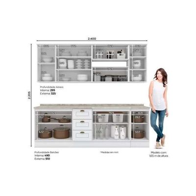 Kit Cozinha Modulada 10 Peças Americana 4aéreos+3balcões+3complementos C5p31 Branco2 Aéreos + 1 Balcão + 1 Complemento