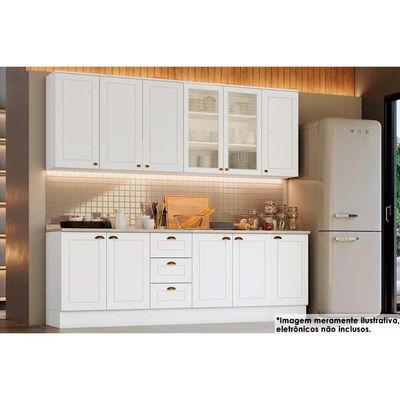 Kit Cozinha Modulada 9 Peças Americana 3 Aéreos + 3 Balcões +3complementos C5p37 Branco2 Aéreos + 1 Balcão + 1 Complemento
