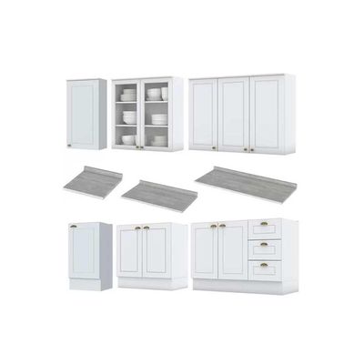 Cozinha Completa 9 Peças Americana 3 Aéreos 3 Balcões 3 Complementos C5p37 Branco