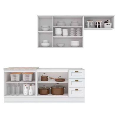 Kit Cozinha Modulada 5 Peças Americana 2 Aéreos + 2 Balcões + 1 Complemento Sem Pia Cz130 Branco