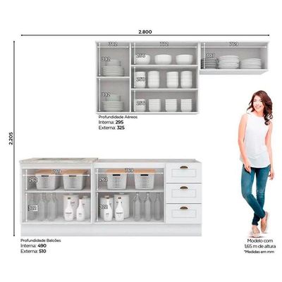 Kit Cozinha Modulada 5 Peças Americana 2 Aéreos + 2 Balcões + 1 Complemento Sem Pia Cz130 Branco